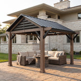 Sunjoy Apex Woodgrain Gable Steel Roof Patio Gazebo, 13×13, view 2