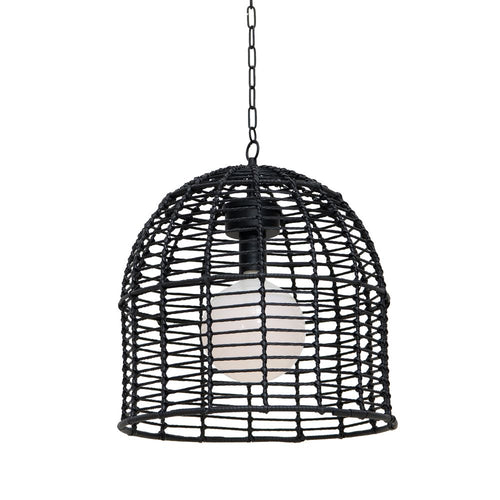 Sunjoy Chandelier Wicker Hanging Light Fixture with Remote Control - Black