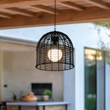 Sunjoy Chandelier Wicker Hanging Light Fixture with Remote Control - Black, view 2