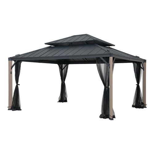 Sunjoy Stanwood Solar Lighting Dual-Roof Gazebo, 13x15