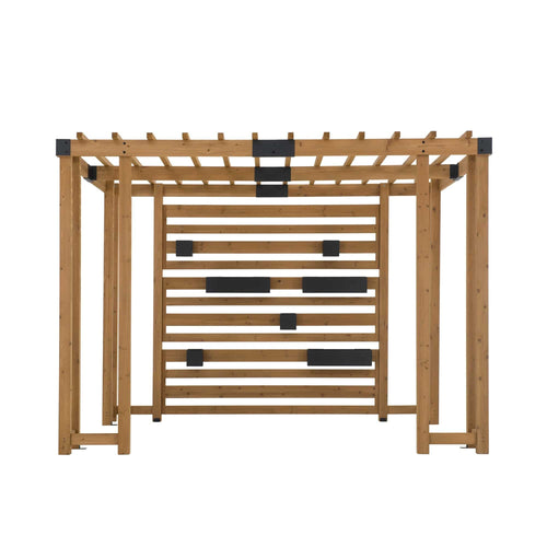 Sunjoy Wooden Pergola with Privacy Screen & Hanging Planters, 10x10