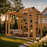 Sunjoy Wooden Pergola with Privacy Screen & Hanging Planters, 10x10, view 2