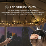 Sunjoy Cedar Wood Gazebo with Galvanized Steel Roof, LED String Lights & Mosquito Netting, 10x12  - Black, view 3