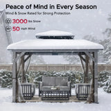 Sunjoy Cedar Wood Gazebo with Galvanized Steel Roof, LED String Lights & Mosquito Netting, 10x12  - Black, view 4