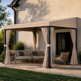 Sunjoy 10x12 Fabric Roof Wall Mounted Gazebo, Lean to Gazebo with Curtain and Netting, view 2