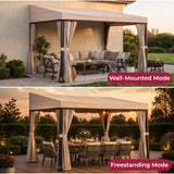 Sunjoy 10x12 Fabric Roof Wall Mounted Gazebo, Lean to Gazebo with Curtain and Netting, view 3