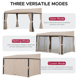 Sunjoy 10x12 Fabric Roof Wall Mounted Gazebo, Lean to Gazebo with Curtain and Netting, view 6
