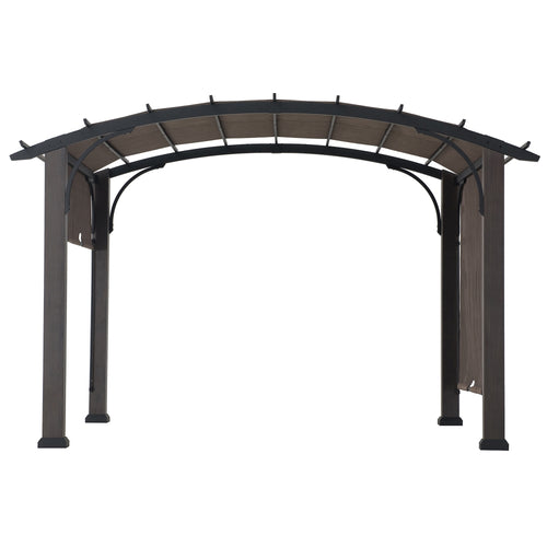 Sunjoy Metal Pergola with Retractable Canopy and Curved Roof, 10x12 - Natural Cedar Finish