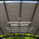 Sunjoy Metal Pergola with Retractable Canopy and Curved Roof, 10x12 - Natural Cedar Finish, view 4