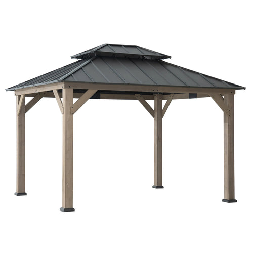 Sunjoy Double-Tier Cedar Gazebo 10x12 - Weathered Cedar