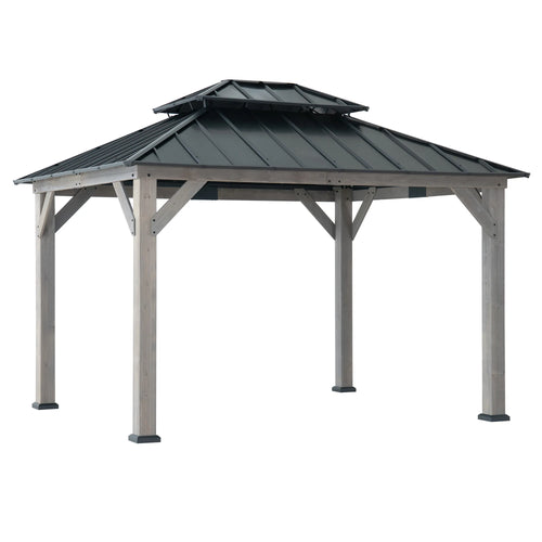 Sunjoy Double-Tier Cedar Gazebo 10x12 - Driftwood Cedar