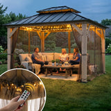 Sunjoy Cedar Wood Gazebo with Galvanized Steel Roof, LED String Lights & Mosquito Netting,  10x12 - Brown, view 2