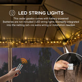 Sunjoy Cedar Wood Gazebo with Galvanized Steel Roof, LED String Lights & Mosquito Netting,  10x12 - Brown, view 3