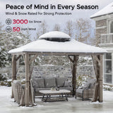 Sunjoy Cedar Wood Gazebo with Galvanized Steel Roof, LED String Lights & Mosquito Netting,  10x12 - Brown, view 4