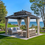 Sunjoy Kingston Aluminum Gazebo - Natural Woodgrain, 12x10, view 2