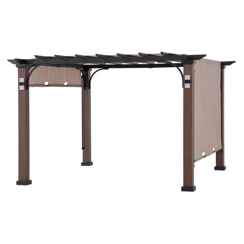 Sunjoy Linear Solar Hybrid Pergola - Natural Woodgrain, 11x11