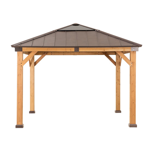 Sunjoy Wooden Gazebo with Metal Roof and Skylight, 11x11