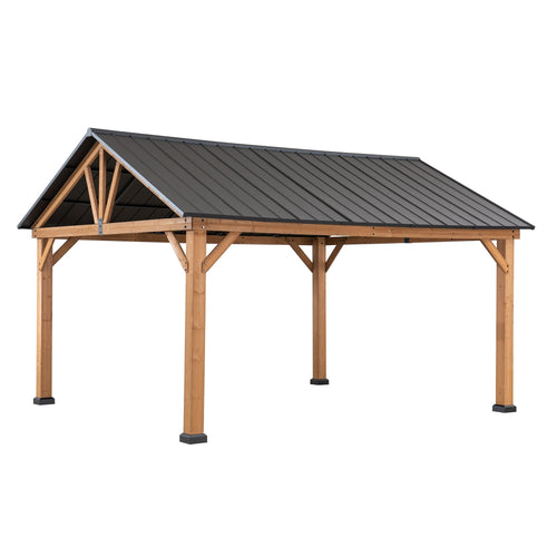 Sunjoy Wooden Frame Gable Roof Gazebo with Ceiling Hook, 11x13 - Black