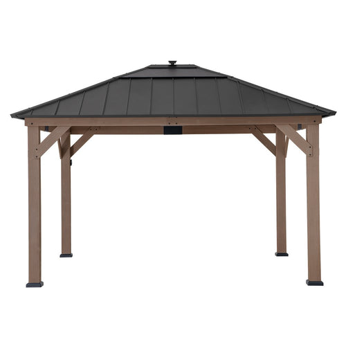 Sunjoy Wooden Gazebo with Solar Panel, LED Lights and Ceiling Hook, 11x13 - Weathered Cedar