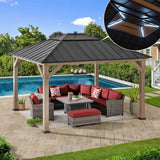 Sunjoy Wooden Gazebo with Solar Panel, LED Lights and Ceiling Hook, 11x13 - Weathered Cedar, view 2