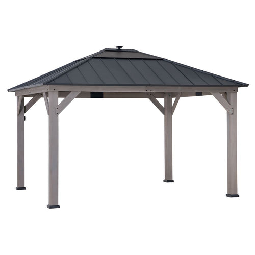 Sunjoy Smart Solar Wooden Gazebo Integrated LED 11x13 - Driftwood Cedar