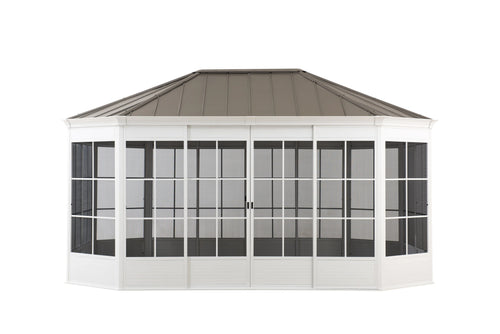 Sunjoy Cape Blue Hardtop Screenhouse, 12x16 - White/Tan