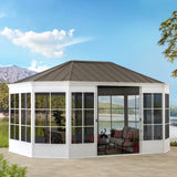 Sunjoy Cape Blue Hardtop Screenhouse, 12x16 - White/Tan, view 2