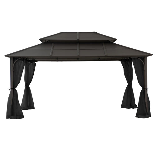 Sunjoy Hard Top Gazebo with Steel Roof and Netting, 12x16 - Brown