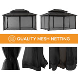 Sunjoy Hard Top Gazebo with Steel Roof and Netting, 12x16 - Brown, view 3