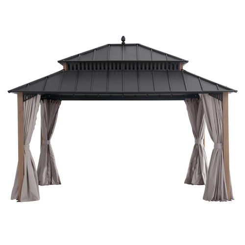 Sunjoy Kingston Aluminum Gazebo - Natural Woodgrain, 12x14