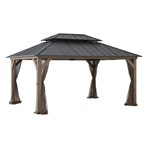 Sunjoy Cedar Wood Gazebo with Galvanized Steel Roof & Mosquito Netting, 12x16