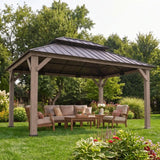 Sunjoy Cedar Frame Gazebo with Steel Roof, Netting and Ceiling Hook, 12x16 - Weathered Cedar, view 2