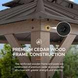 Sunjoy Cedar Frame Gazebo with Steel Roof, Netting and Ceiling Hook, 12x16 - Weathered Cedar, view 5