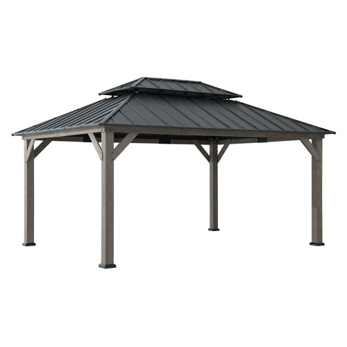 Sunjoy Premium Double-Tier Cedar Gazebo 12x16 - Driftwood Cedar
