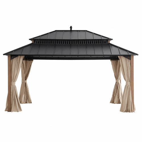 Sunjoy Kingston Aluminum Gazebo - Natural Woodgrain, 12x16