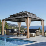 Sunjoy Kingston Aluminum Gazebo - Natural Woodgrain, 12x16, view 2