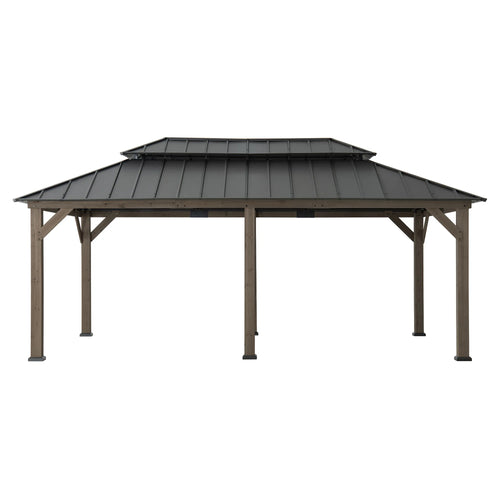Sunjoy Patio Wooden Gazebo with Ceiling Hooks, 12x20 - Weathered Cedar