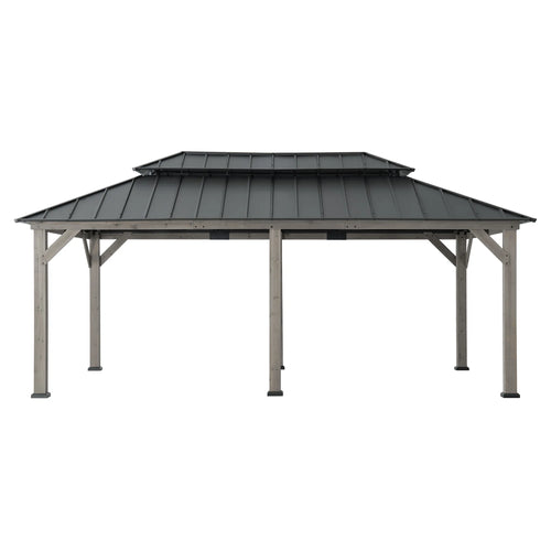 Sunjoy Patio Wooden Gazebo with Ceiling Hooks, 12x20 - Standard Driftwood Cedar