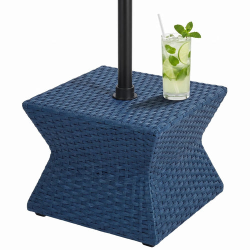 Sunjoy Wicker & Aluminum Small Patio Umbrella Table 16'' - Navy