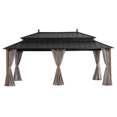Sunjoy Kingston Aluminum Gazebo - Natural Woodgrain, 12x20