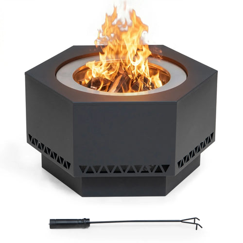 Sunjoy Hexagon Smokeless Fire Pit 28'' - Triangle Pattern & Gray