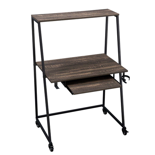 Sunjoy 33'' Simplistic Mobile Computer Desk with Lockable Wheels, Cup Holder and Headset Hook