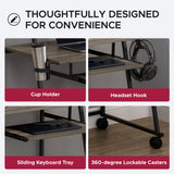 Sunjoy 33'' Simplistic Mobile Computer Desk with Lockable Wheels, Cup Holder and Headset Hook, view 3