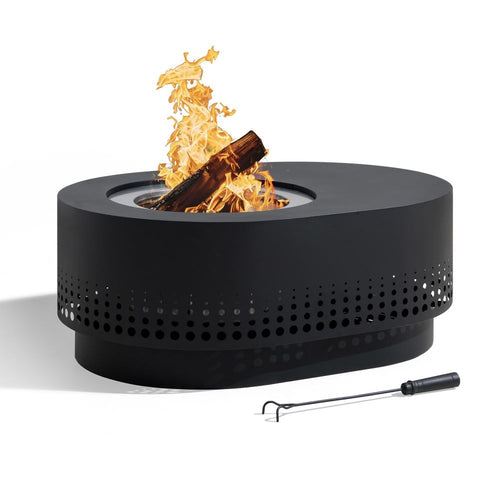 Sunjoy Vulcan Oval Extra Tall Smokeless Fire Pit 38", Dot Grid - Black