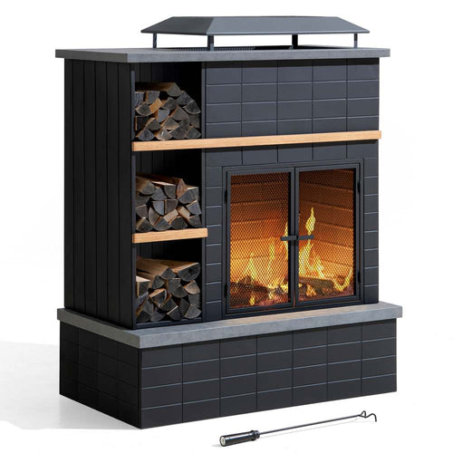 Sunjoy Heritage Wood Burning Outdoor Fireplace with Log Holders 42"