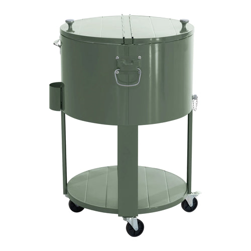 Sunjoy Oasis Rolling Patio Ice Chest Cart 60 Qt with Storage Shelf - Mint Green
