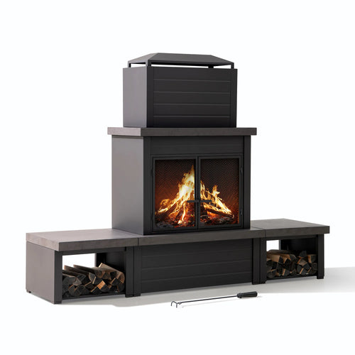 Sunjoy Nordic Modern Wood Burning Fireplace with Log Holders 76" - Brown