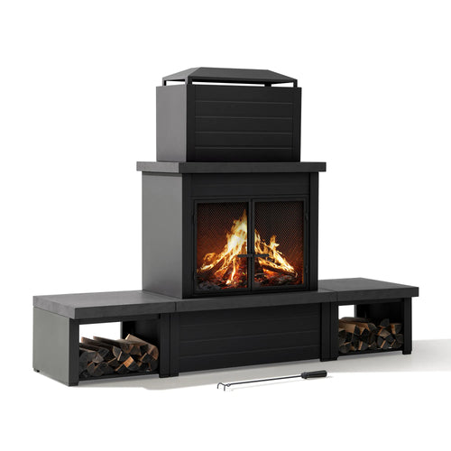 Sunjoy Nordic Modern Wood Burning Fireplace with Log Holders 76" - Dark Gray