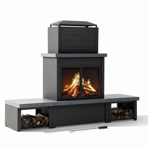 Sunjoy Nordic Modern Wood Burning Fireplace with Log Holders 76" - Light Gray