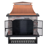 Sunjoy Canyon Stone Wood Burning Fireplace with Log Holders 82" - Antique Copper, view 4
